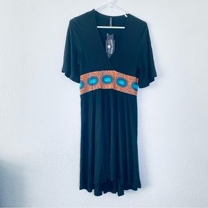 Crazy Train NEW Ranch Royalty Tooled Concho Print Waist Deep V Stretchy Dress XS